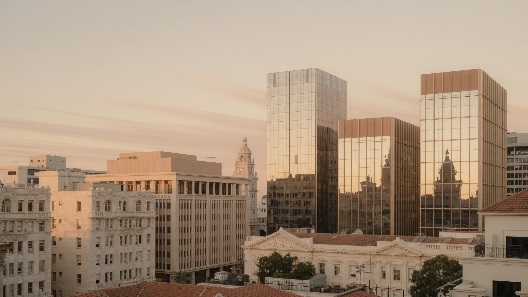 Warm-toned city skyline representing the mesoeconomic unit